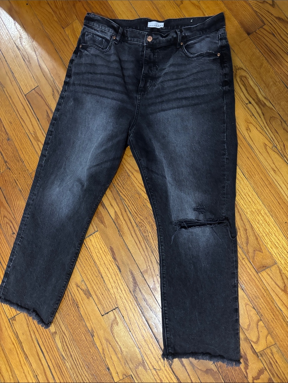 Loft Black Distressed Straight Jeans